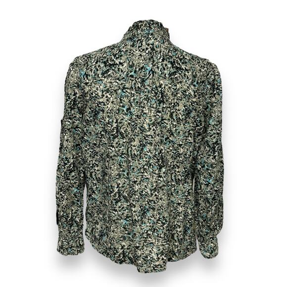 LOFT Petite Button-Up Olive and Black High Collar Blouse Size XSP - Picture 4 of 8